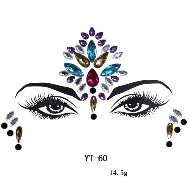 HIPHOP colorful acrylic rhinestone Masquerade Carnival face stickers