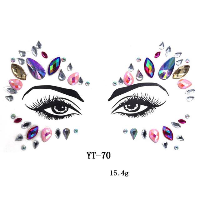 HIPHOP colorful acrylic rhinestone Masquerade Carnival face stickers