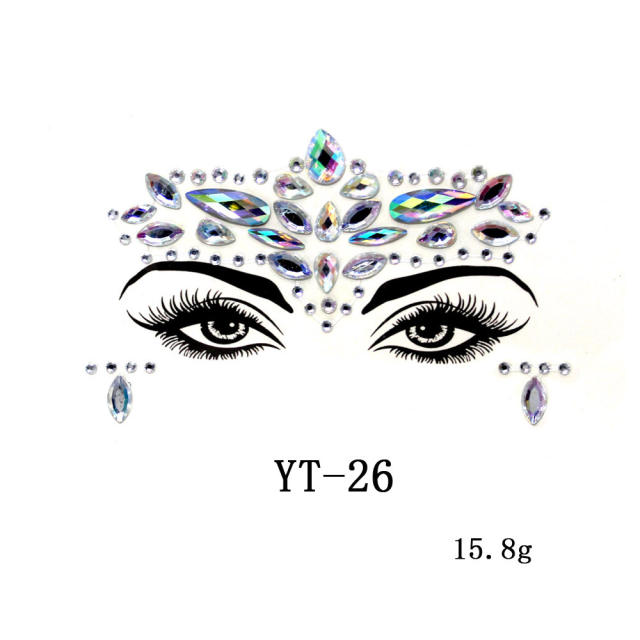 HIPHOP colorful acrylic rhinestone Masquerade Carnival face stickers