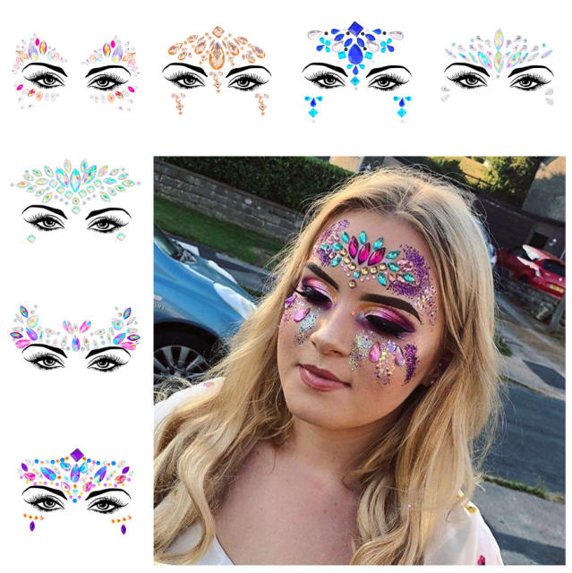 DIY hot sale colorful resin rhinestone Carnival face stickers decoration