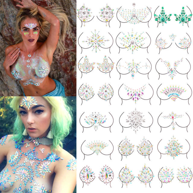 Delicate colorful acrylic rhinestone bust body stickers Carnival