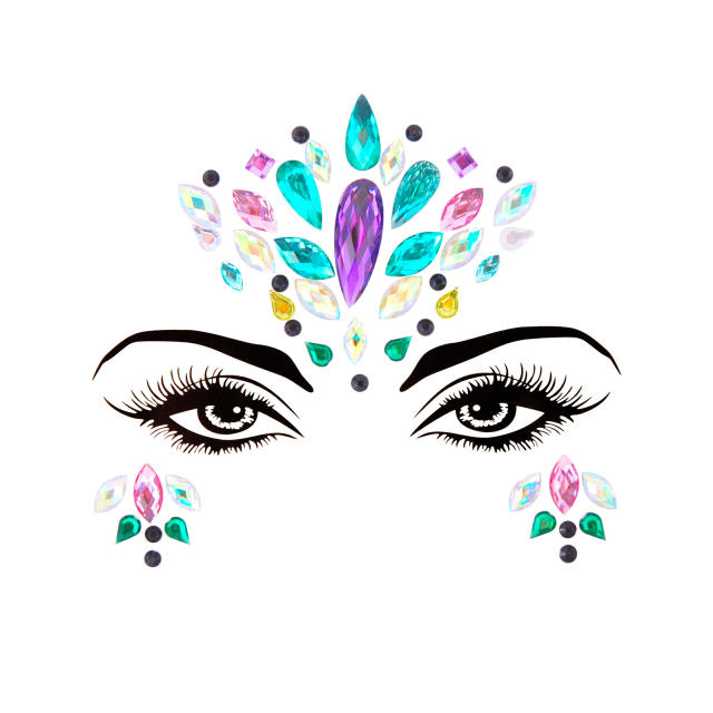 Hot sale colorful resin rhinestone Carnival  women face stickers decoration