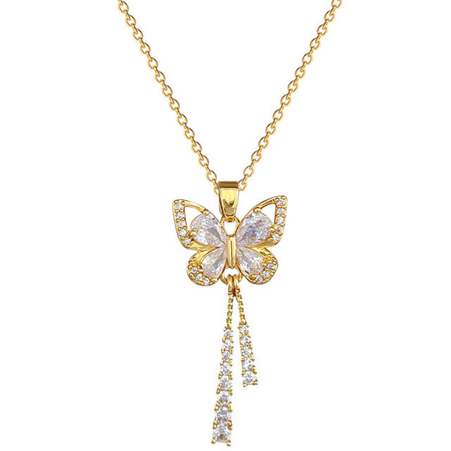 Dainty diamond butterfly stainless steel chain necklace