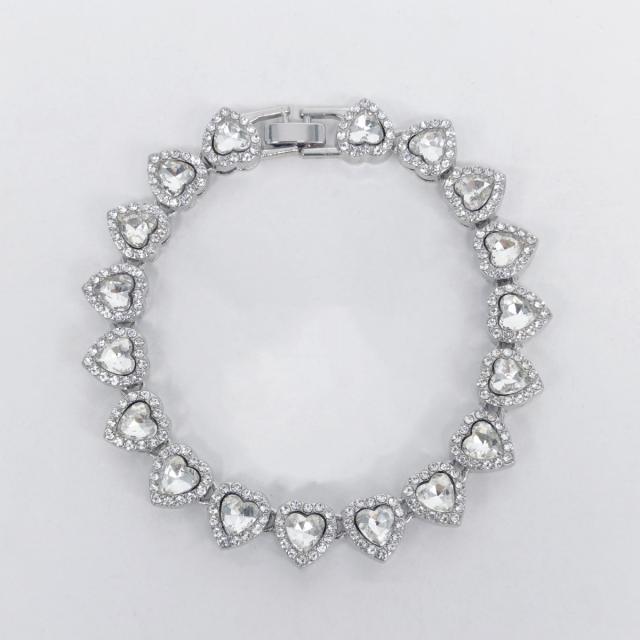 11mm heart glass crystal hiphop necklace bracelet set