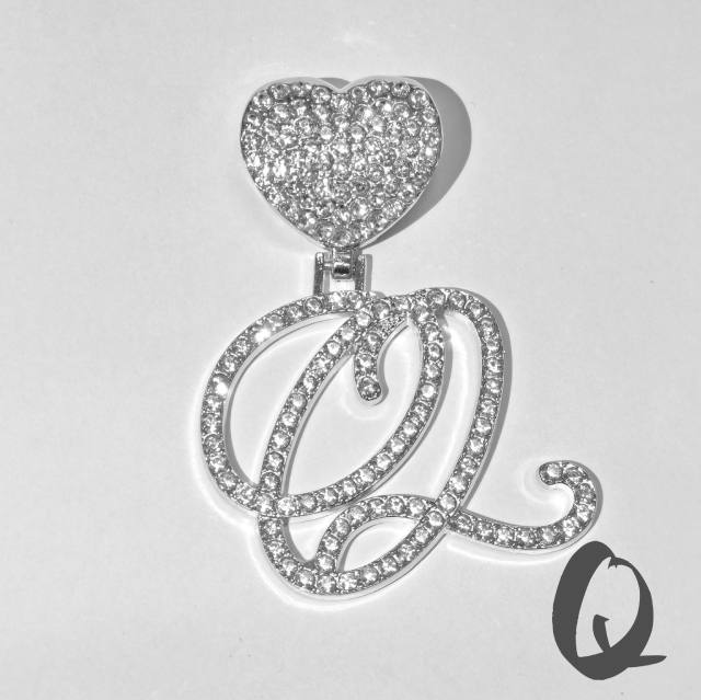 Chunky hiphop heart initial letter charm cuban link chain pendant