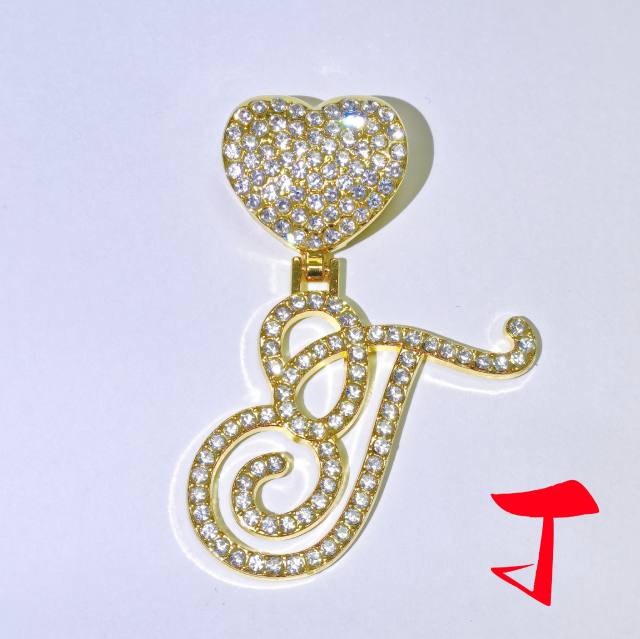 Chunky hiphop heart initial letter charm cuban link chain pendant