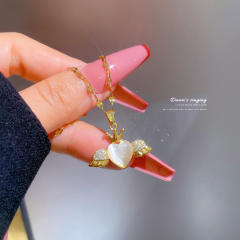 Sweet opal stone angel heart pendant dainty stainless steel chain necklace