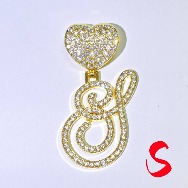 Chunky hiphop heart initial letter charm cuban link chain pendant