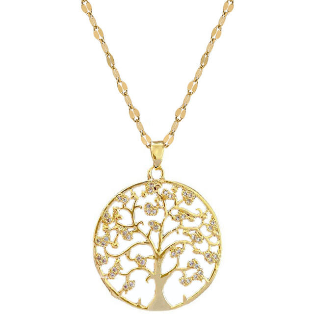 Delicate life tree pendant stainless steel chain necklace