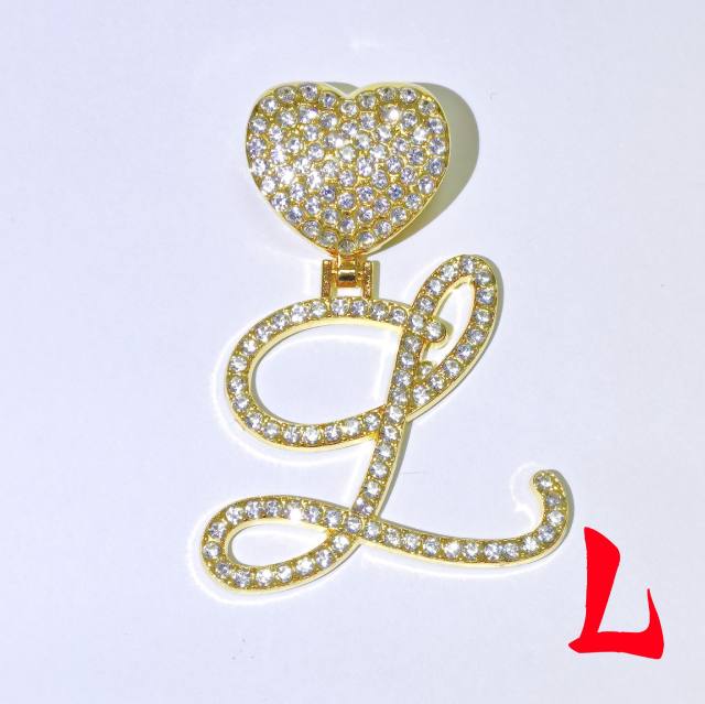 Chunky hiphop heart initial letter charm cuban link chain pendant