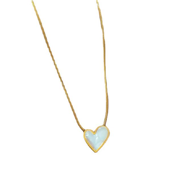 Dainty mother shell heart pendant stainless steel necklace
