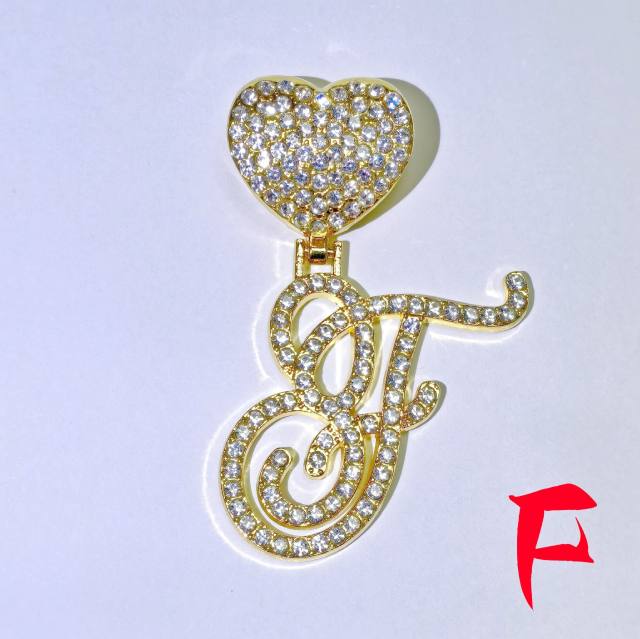 Chunky hiphop heart initial letter charm cuban link chain pendant