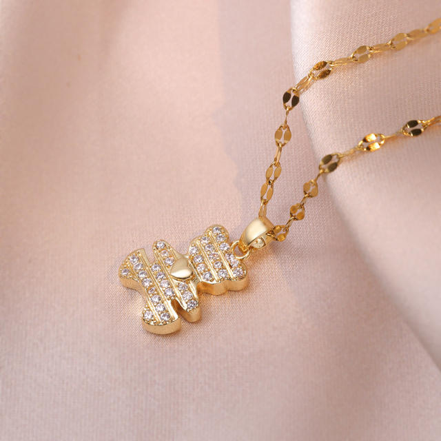 Korean fashion dainty diamond bear pendant stainless steel chain necklace