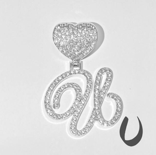 Chunky hiphop heart initial letter charm cuban link chain pendant