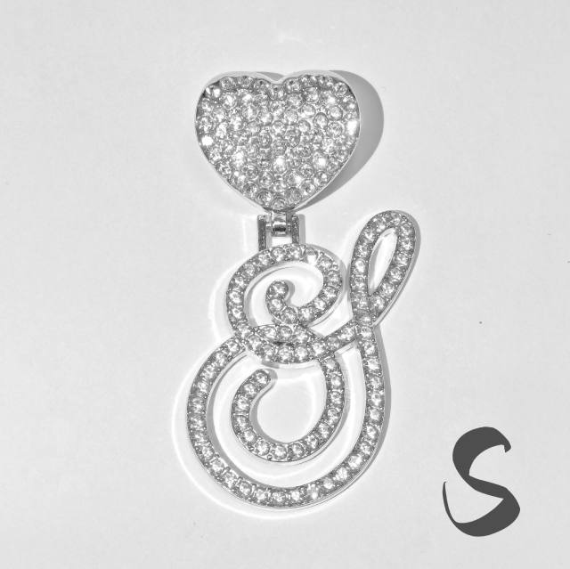 Chunky hiphop heart initial letter charm cuban link chain pendant