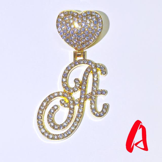 Chunky hiphop heart initial letter charm cuban link chain pendant