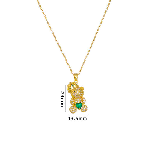 Delicate diamond bear pendant stainless steel chain necklace