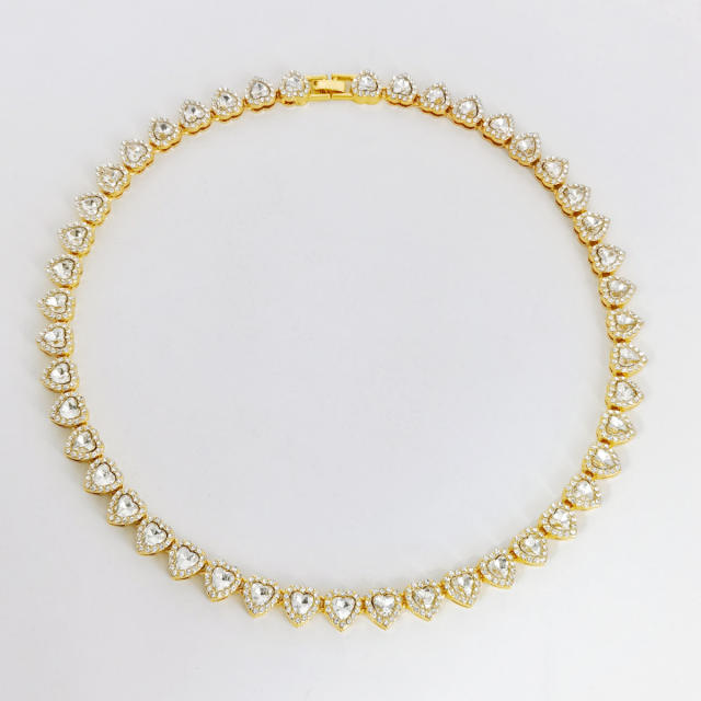 11mm heart glass crystal hiphop necklace bracelet set
