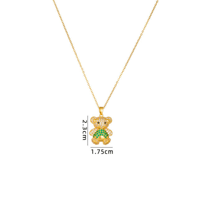 Cute diamond bear clover pendant stainless steel chain necklace