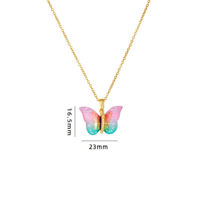 Colorful butterfly dainty stainless steel chain necklace