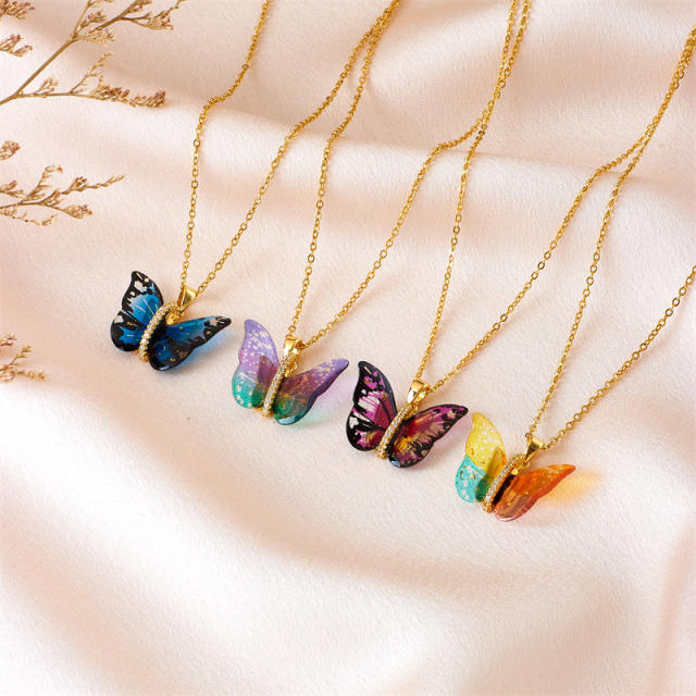 Colorful butterfly dainty stainless steel chain necklace