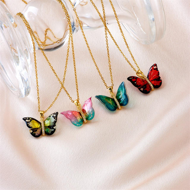 Colorful butterfly dainty stainless steel chain necklace