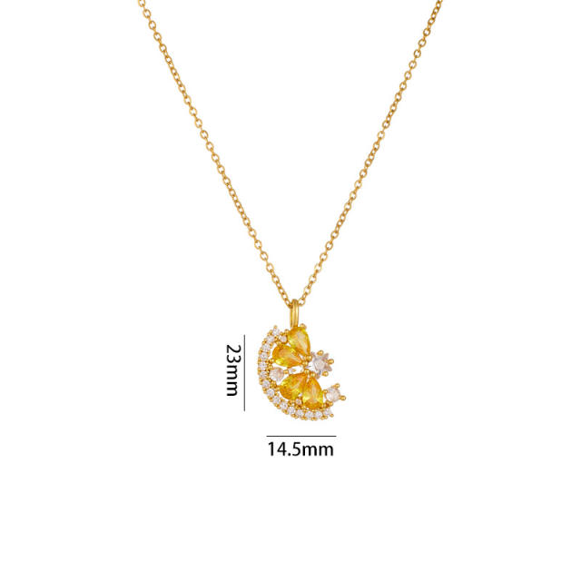 Delicate dainty colorful cubic zircon lemon pendant stainless steel chain necklace