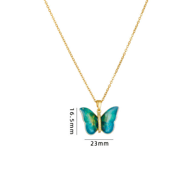 Colorful butterfly dainty stainless steel chain necklace