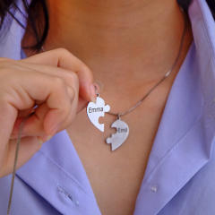 DIY matching heart engrave name stainless steel necklace gift for family couples mother