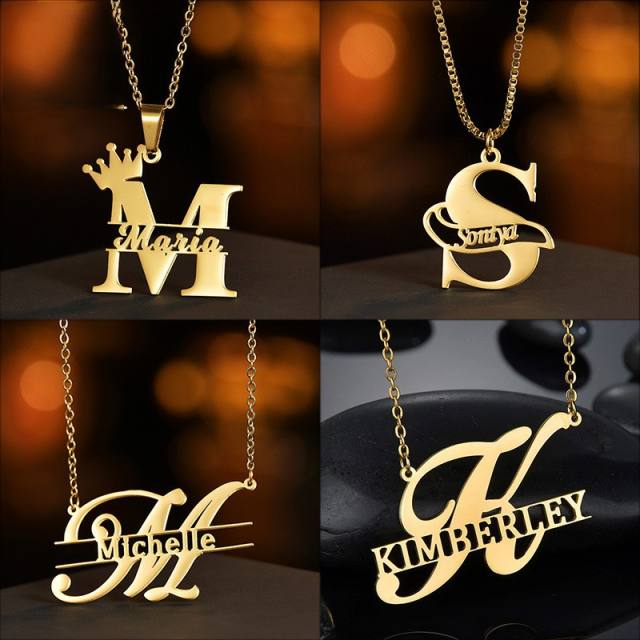 DIY personality name necklace initial letter stainless steel necklace