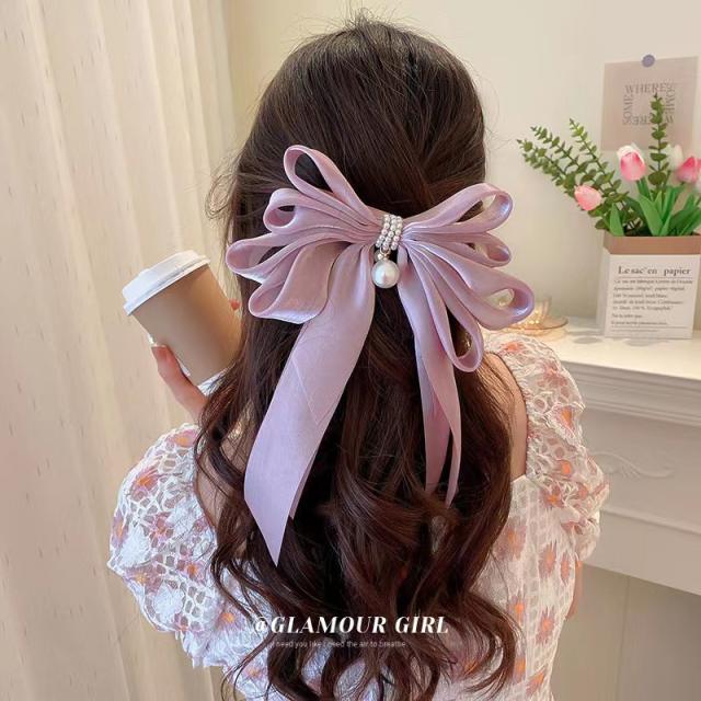 Large size organza layer bow hair claw clips for women