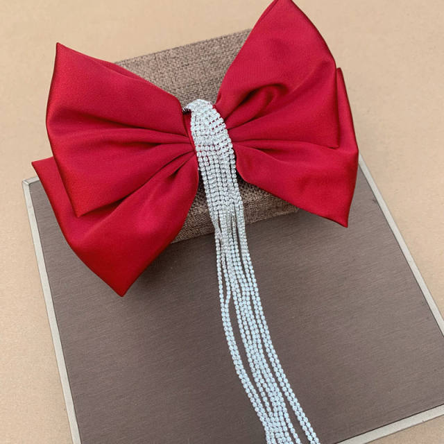 Elegant diamond chain tassel velvet bow hair claw clips for women