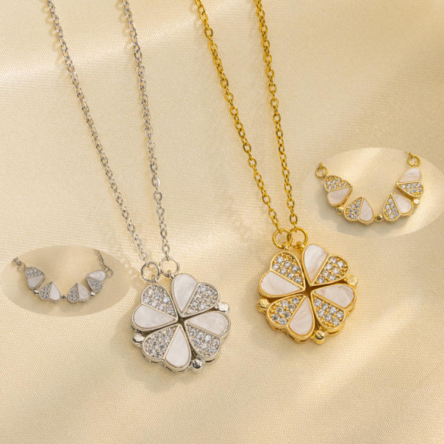 Delicate diamond clover Magnetic attraction pendant stainless steel chain necklace