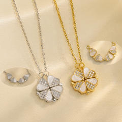 Delicate diamond clover Magnetic attraction pendant stainless steel chain necklace
