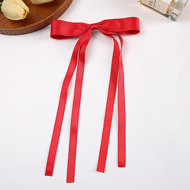 Chic satin plain color bow tassel hair clips french barrtte hair clips