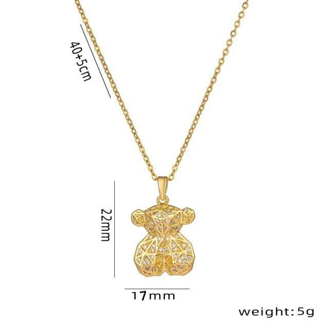 Funny hollow out bear pendant stainless steel chain necklace