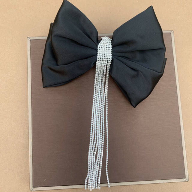 Elegant diamond chain tassel velvet bow hair claw clips for women