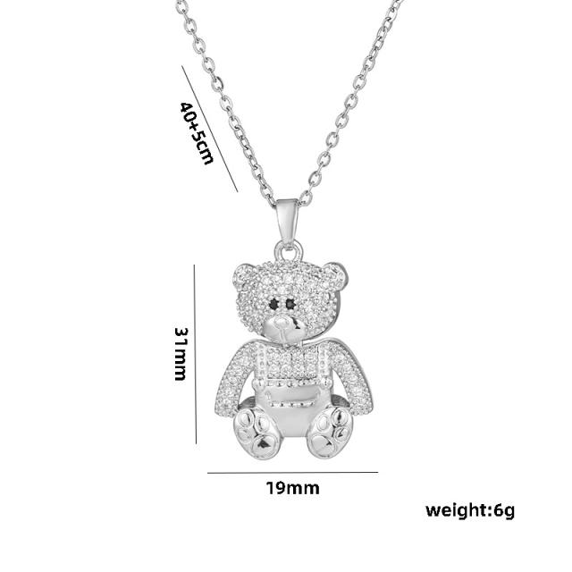 Dainty diamond bear pendant stainless steel chain necklace