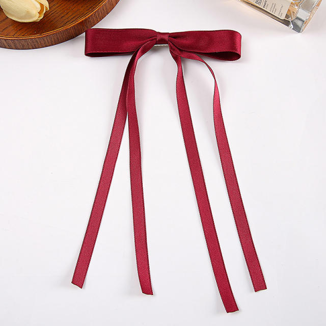 Chic satin plain color bow tassel hair clips french barrtte hair clips