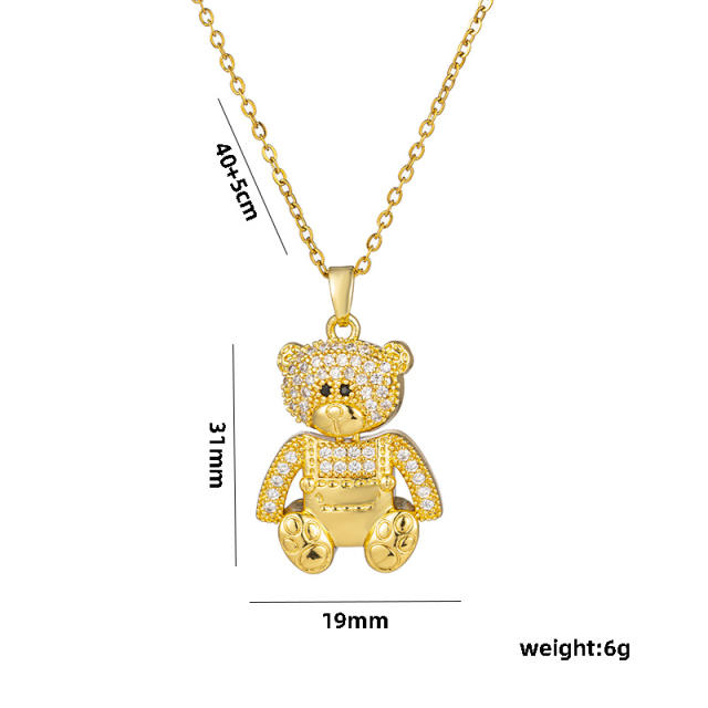 Dainty diamond bear pendant stainless steel chain necklace