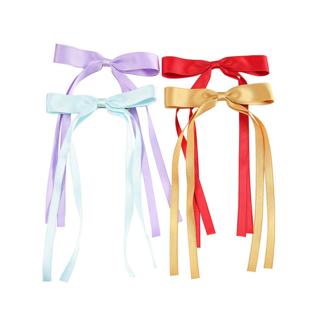 Chic satin plain color bow tassel hair clips french barrtte hair clips