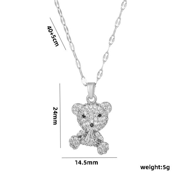 Dainty diamond bear stainless steel chain necklace