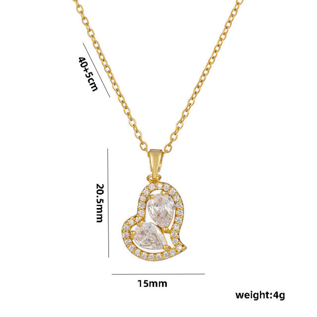 18KG diamond heart pendant dainty stainless steel chain necklace