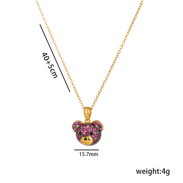 Cute colorful diamond bear pendant stainless steel chain necklace