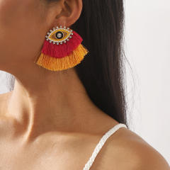 Boho color matching rope tassel evil eye women earrings
