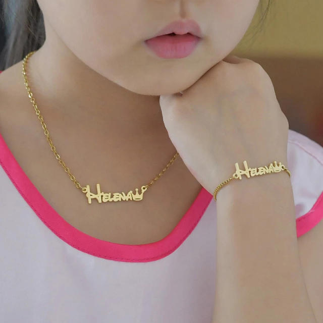 DIY custom name stainless steel necklace bracelet rings for kids