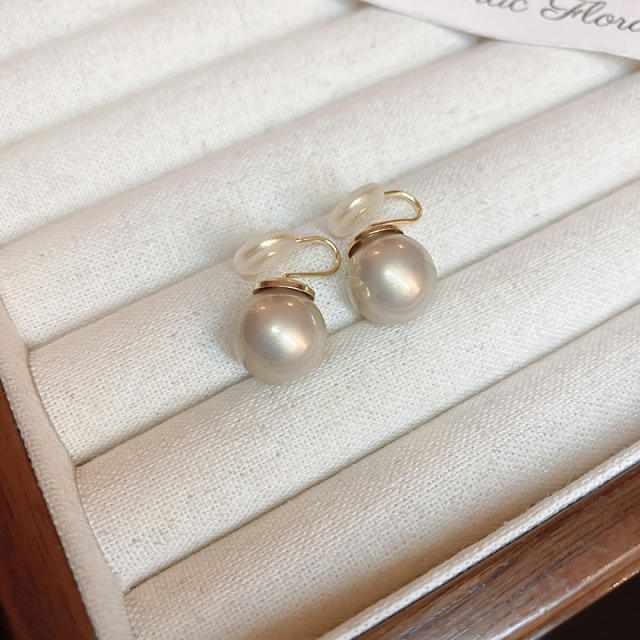 Concise pearl bead clip on earrings ear cuff