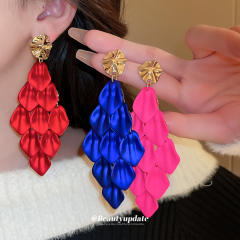 925 needle spring colorful petal flower dangle earrings