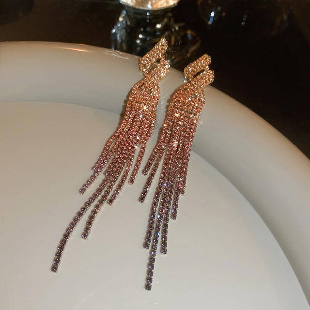 925 needle luxury champagne diamond chain tassel women earrings