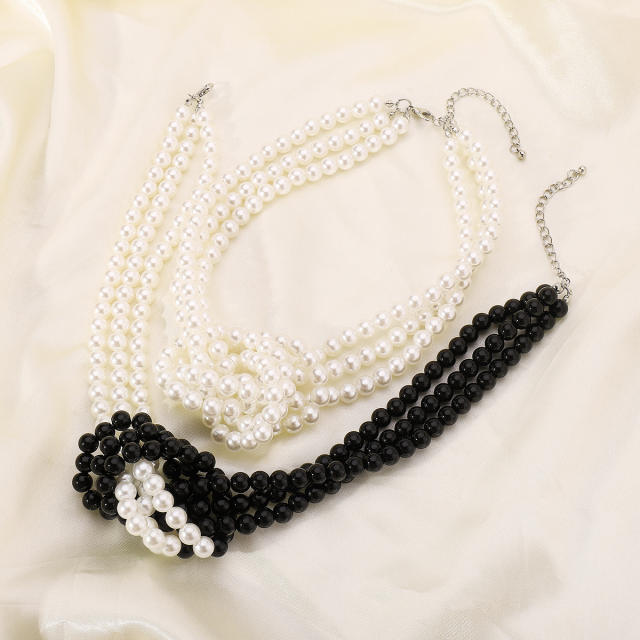 Chunky knotted faux pearl bead women necklace